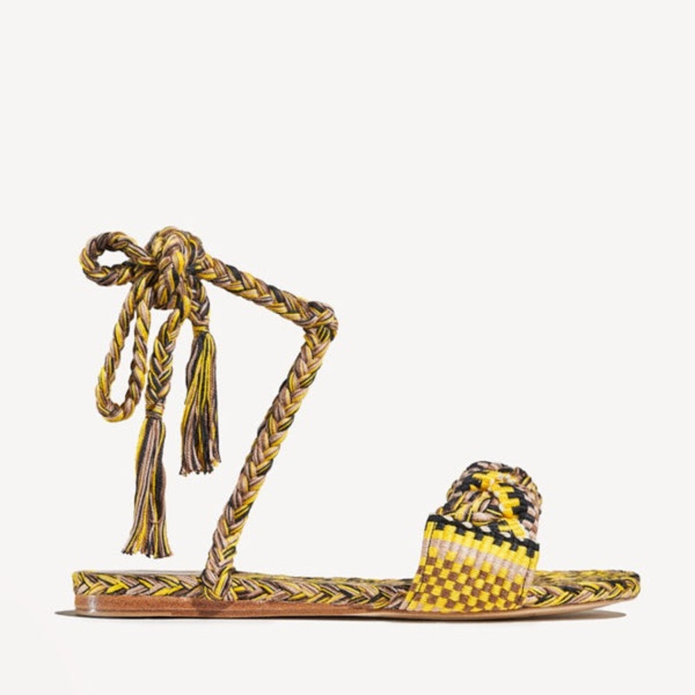 Amambaih Paula Lace Up Yellow Braided Sandals Sz 38 Brand new In box
